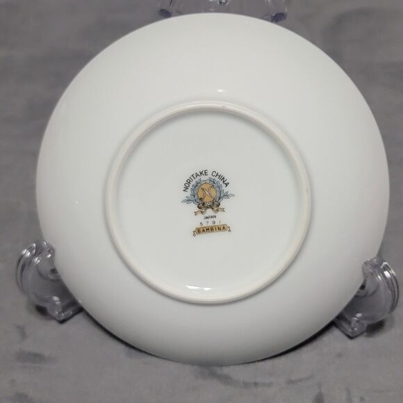 6 Noritake Bambina Berry Dessert Bowl 5.5in White Green Silver Bamboo MCM 5791 - Picture 15 of 16